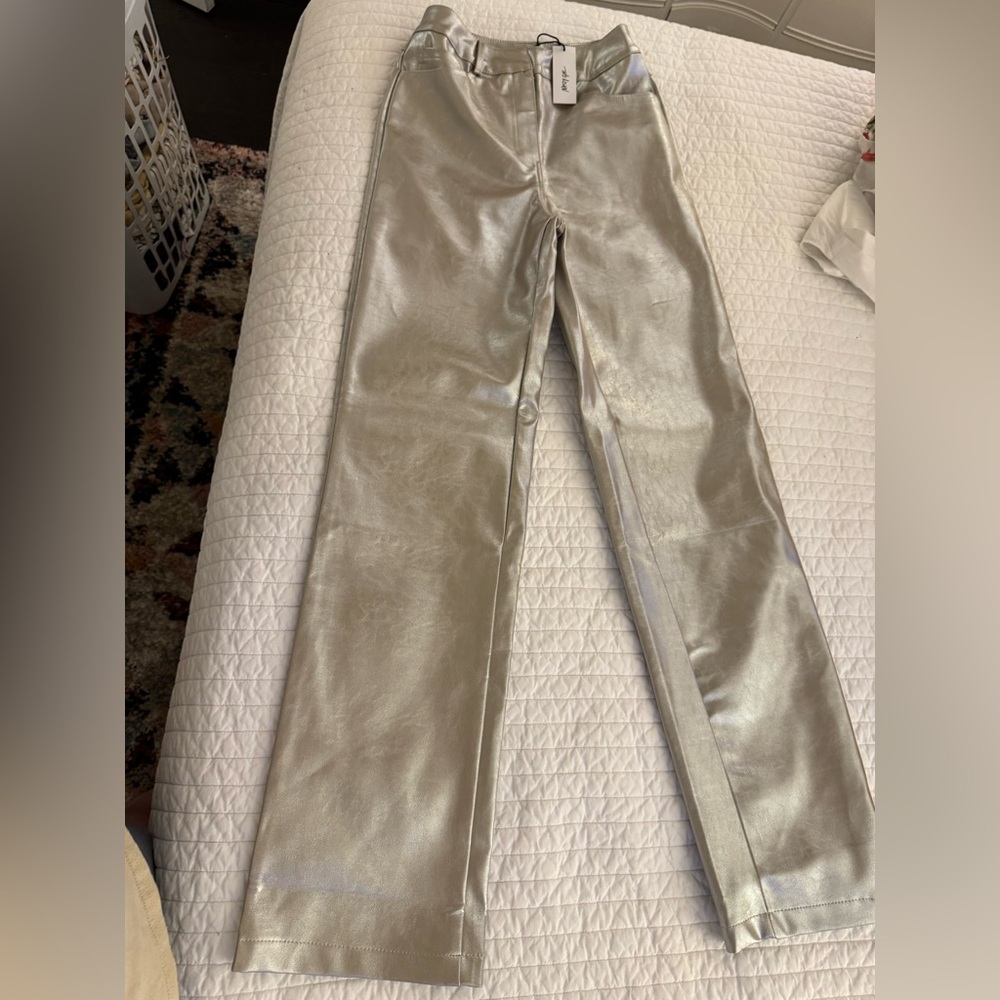Nasty Gal Silver Straight Leg Pants